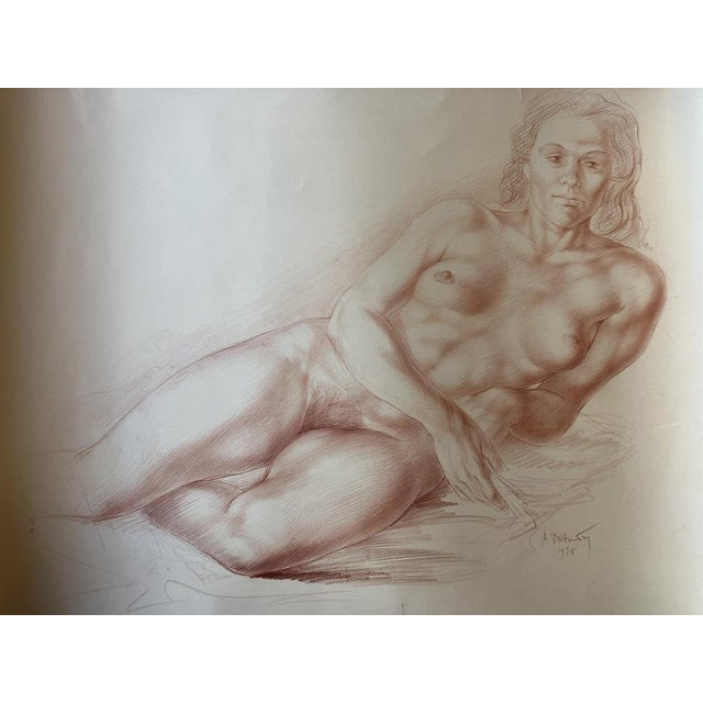 Marc Dautry, Reclining Nude, 1975, Large Drawing For Sale - Image 5 of 5