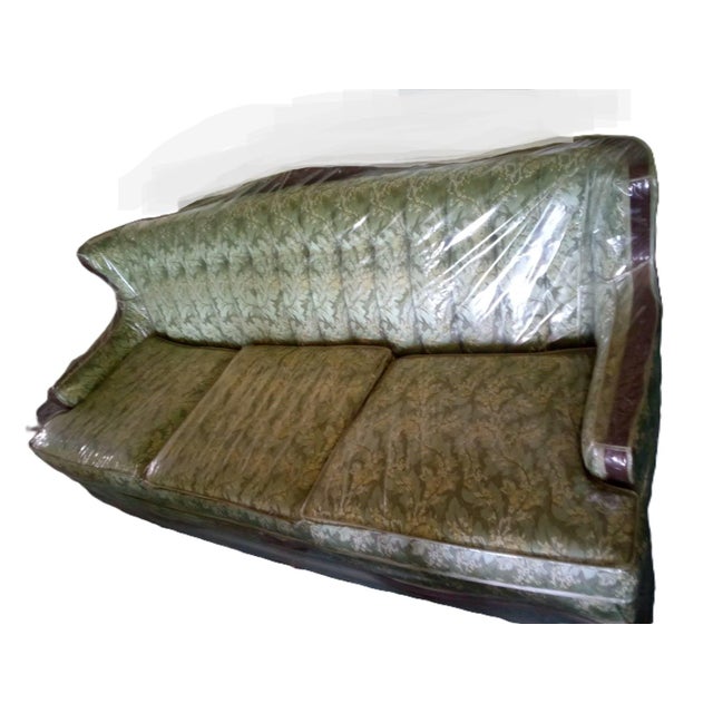 1940s 1940s French Provincial Styled, Green Brocade Fabric, Solid Wood-Trimmed Vintage Couch For Sale - Image 5 of 6