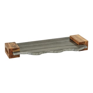 Catania Gray Marble Tray with Wood Handles For Sale