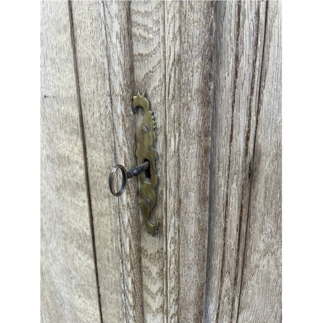 Wood Antique French Provincial Farmhouse Weathered Wood Armoire For Sale - Image 7 of 9