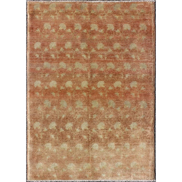 Textile Mid 20th Century Vintage Turkish Konya Rug With All-Over Rose Design in Tangerine & Light Green Colors For Sale - Image 7 of 7