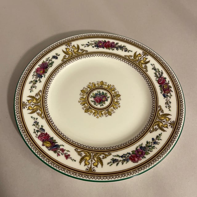 Decorative Dinnerware. Featuring Yellow Gold Griffons, Floral On White Pattern: Columbia White (Center Medallion, Green...
