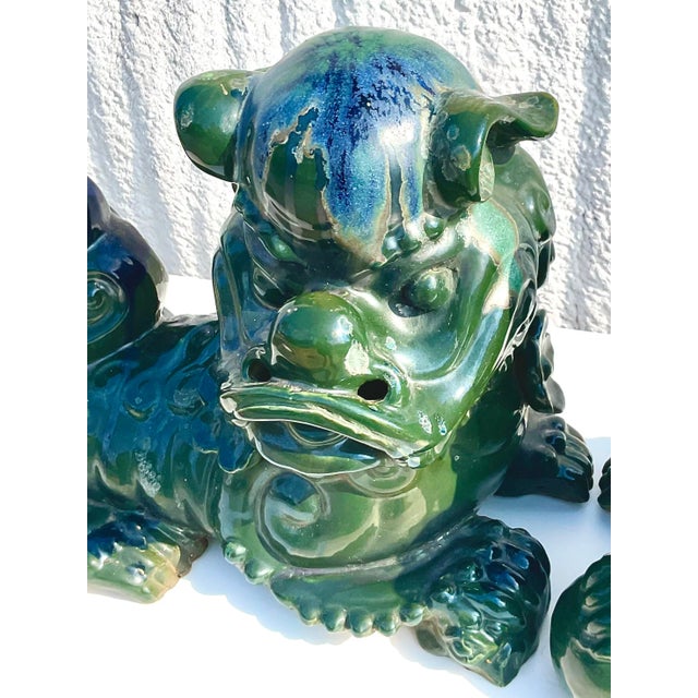 Vintage Emerald Glazed Ceramic Foo Dogs – A Pair For Sale - Image 9 of 12