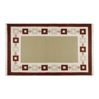 Part & Parcel Goods Wool Chain Rug 2’6” x 10', Sage, Chocolate, Celadon and Eggshell For Sale