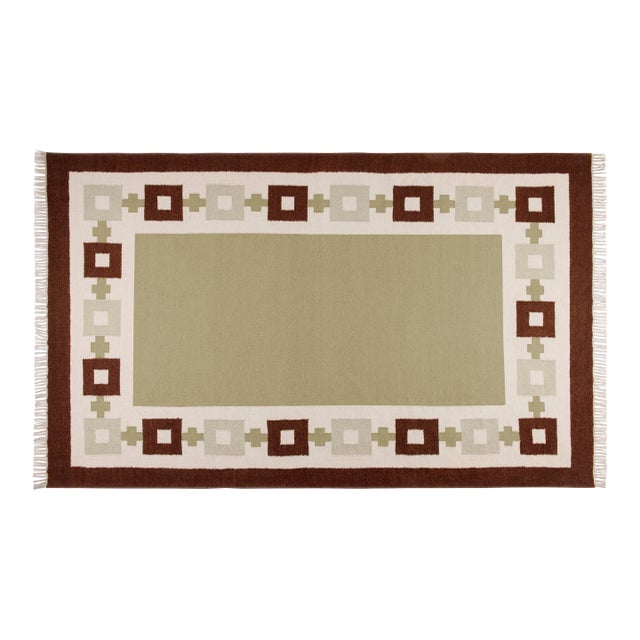 Part & Parcel Goods Wool Chain Rug 2’6” x 10', Sage, Chocolate, Celadon and Eggshell For Sale