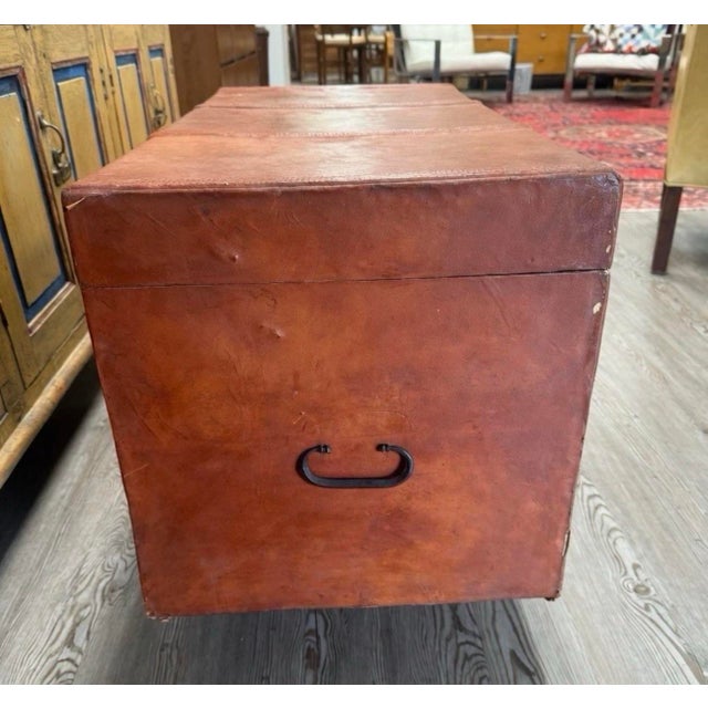 Antique Anglo-Indian Leather Campaign Trunk For Sale - Image 4 of 12