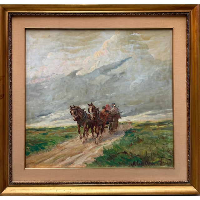 1960s Figures in a Horse-Drawn Carriage, 20th Century, Oil on Panel, Framed For Sale - Image 5 of 5