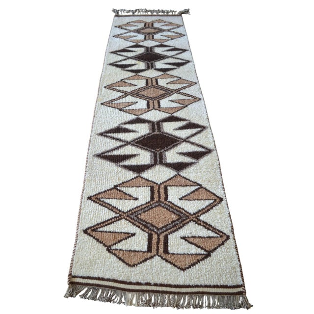 Hand-Knotted Kurdish Runner Rug . Pure Organic Undyed Wool High Pile Herki - 3′1″ × 11′6″ For Sale - Image 6 of 15