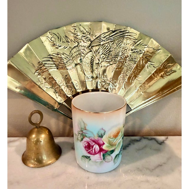 1940s Mid-Century Porcelain Rose Cachepot With Gold Trim With Matching Plate For Sale - Image 5 of 12