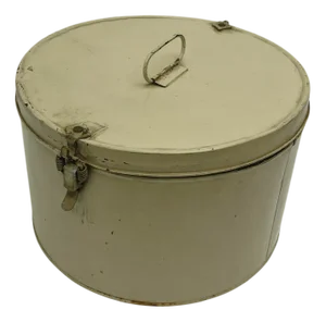 Vintage Cream Painted Metal Tin Hat Box, 1920s