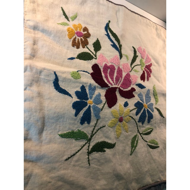 Boho Chic 1970s Crewel Embroidered Floral Pillow Cover For Sale - Image 3 of 5