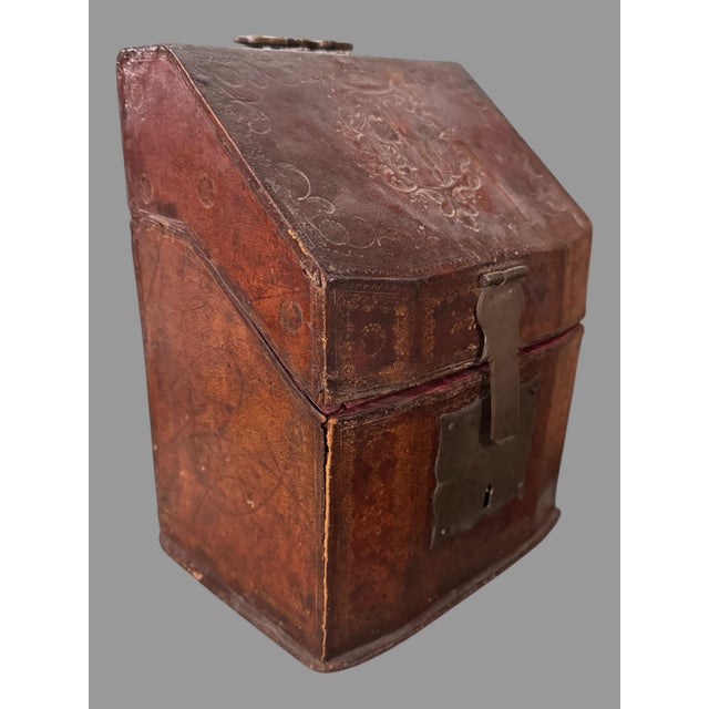 Antique French Coffret Tooled & Decorated Leather Keepsake Stationery Box In very good original condition showing some...