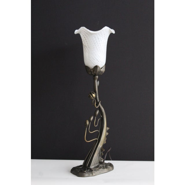 1930s Art Nouveau Bronze Overlay Lamp For Sale - Image 4 of 12