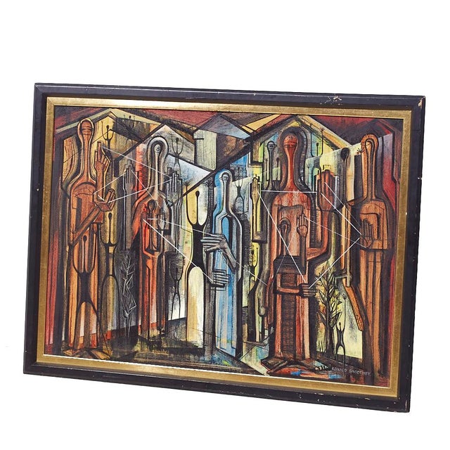 Mid-Century Modern Ronald Smoothey Mid Century "Monoliths" Oil on Board Painting For Sale - Image 3 of 4