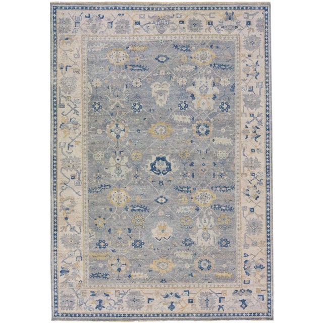 Textile Early 21st Century Gray Modern Mahal Floral Handmade Indian Wool Rug by Apadana For Sale - Image 7 of 7
