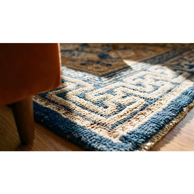 1870s Yellow Gold Medallion Antique Chinese Ningxia 2' X 2'2" Wool Knotted Carpet Rug For Sale - Image 12 of 12
