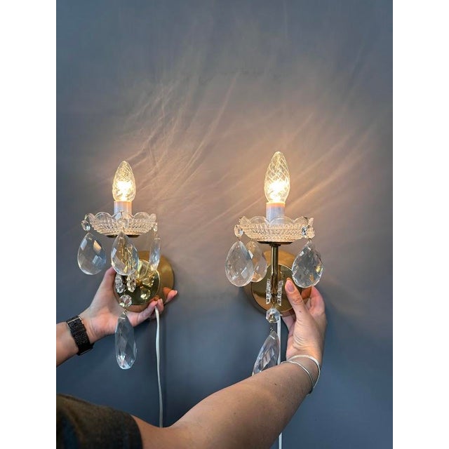 Czech Palace Wall Sconces in Jablonec Crystal Glass, 1970s, Set of 2 For Sale - Image 6 of 6