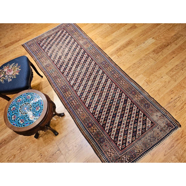 Textile Antique Gendje Kazak Runner, Hand-Knotted Wool Pile, Caucasus, 1800s, 4' x 9' For Sale - Image 7 of 18