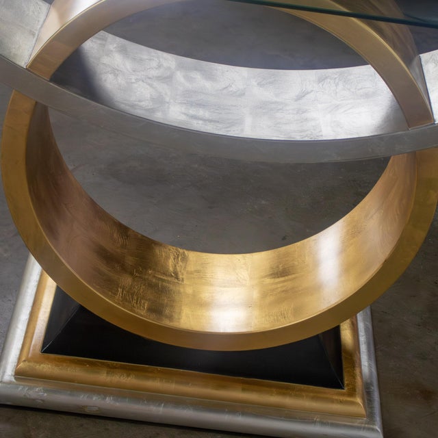 Late 20th Century Late 20th Century Art Deco Revival to Postmodern Sofa or Console Table Geometric Gold and Silver Leaf Base For Sale - Image 5 of 18