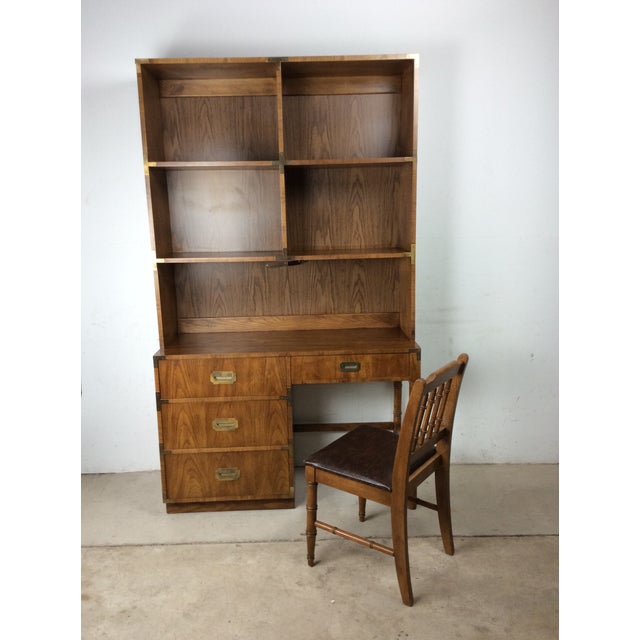 Mid Century Campaign Style Writing Desk With Shelving Unit For Sale - Image 9 of 18