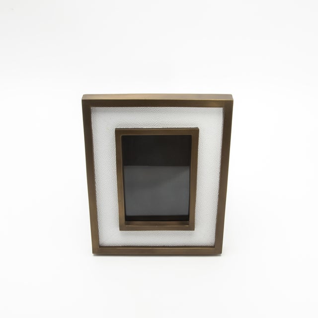 Picture Frame 5x7” in White Shagreen With Brass Details by Kifu Paris For Sale In Los Angeles - Image 6 of 8
