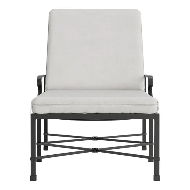 Brown Jordan Venetian Adjustable Chaise Lounge, Textured Pewter frame with Fusion Dove fabric For Sale