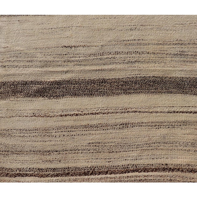 Mid 20th Century Stripe Design Turkish Vintage Kilim Rug in Shades of Ivory, Beige, and Brown For Sale - Image 5 of 10