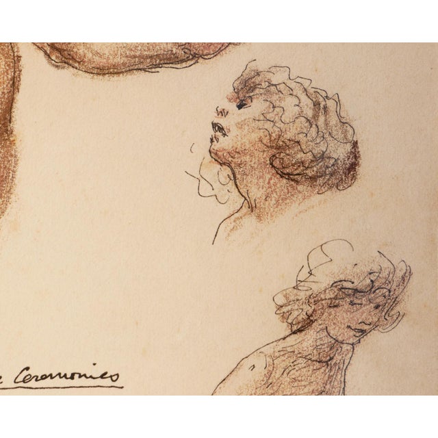 Modern realistic sepia toned drawing of nude figures by Texas artist Robert Levers. The work features a male figure with...