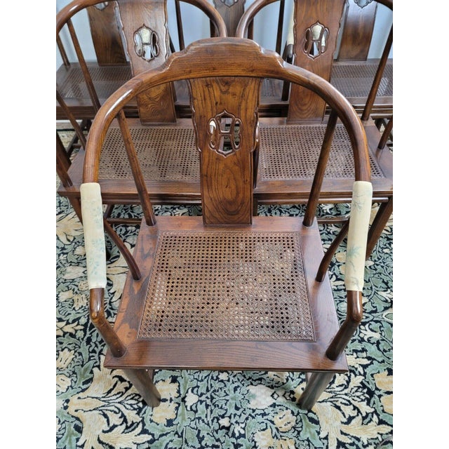 1950s Henredon Solid Wood Asian Barrel Back Cane Dining Chairs with