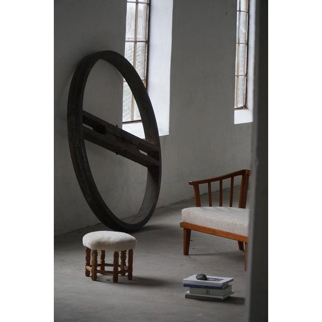 Mid-Century Modern Danish Hexagonal Oak Stool with Shearling Lambswool Upholstery, 1950 For Sale - Image 3 of 14