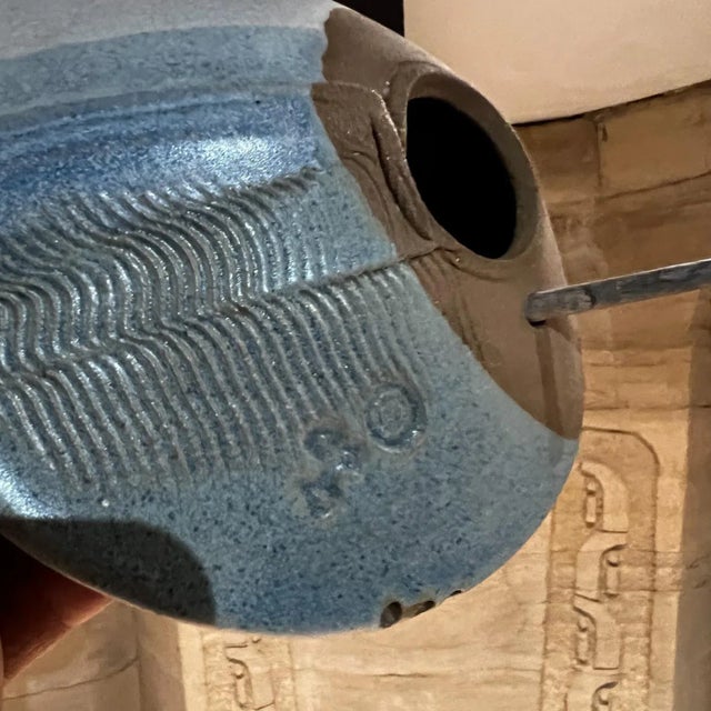 1960s Modernist Blue Bird Feeder Ceramic Art Pottery For Sale In San Diego - Image 6 of 10