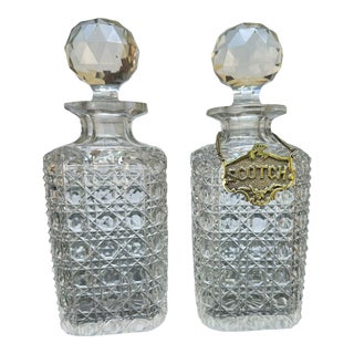 Antique Tantalus Cut Crystal Glass Decanters- a Pair For Sale