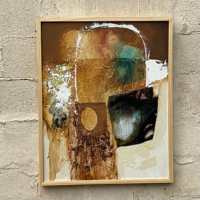 Boho Chic Vintage Boho Original Mixed Media Painting on Canvas For Sale - Image 3 of 6