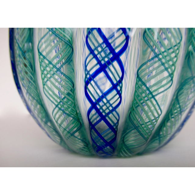 Vintage C.1960's Italian Hand-Blown Fratelli Toso "Latticino" Ribbon Murano Decorative "Bulbous" Vessel/Bowl For Sale - Image 10 of 13