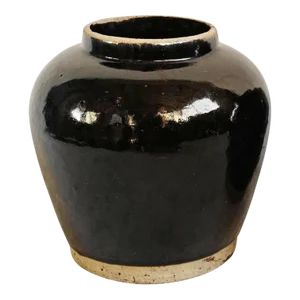 Vintage Mid 20th Century Black Ceramic Jar