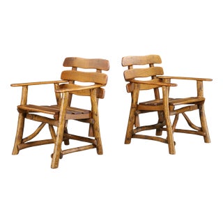 Sculptural Oak Armchairs, France, 1950s, Set of 2 For Sale