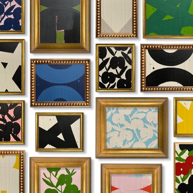 2020s Ron Giusti Mini Modern Orchid Cream Light Pink Charcoal Acrylic Painting For Sale - Image 5 of 5