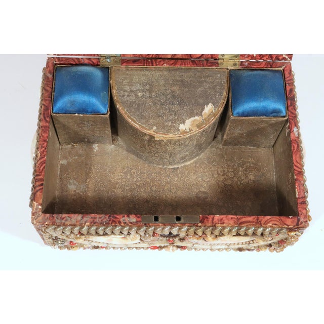 Victorian Shell Encrusted Box With Mirror and Pincushion Interior, 19th Century For Sale - Image 11 of 13
