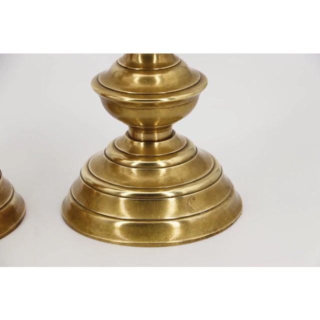 Antique 19th Century Large Pair of Portuguese Brass Candle Holders For Sale - Image 9 of 12