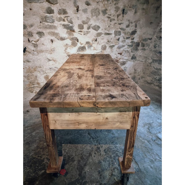 Vintage French Pine Work Table with Drawer and Castors, 1930s For Sale - Image 9 of 18