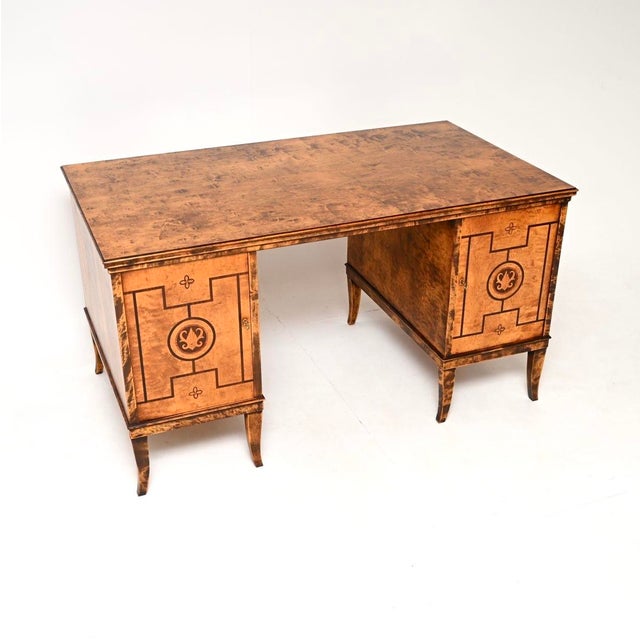 Wood Antique Swedish Biedermeier Style Desk in Satin Birch, 1890 For Sale - Image 7 of 11