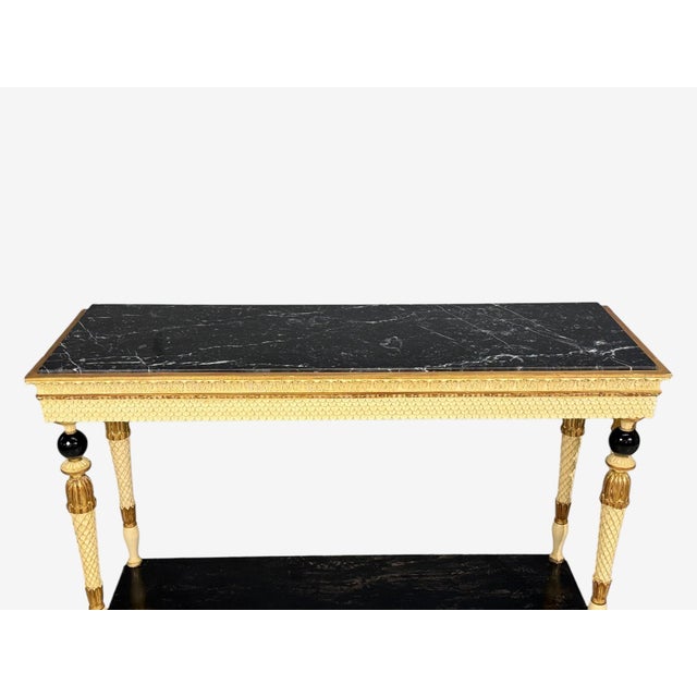 Maison Jansen Attr, Neoclassical Style Console Tables, Carved Wood, Black Marble For Sale - Image 14 of 17