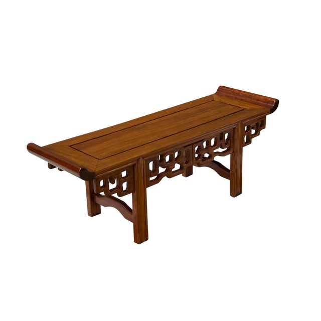 Wood 11.5" Chinese Light Brown Altar Shape Ru Yi Apron Accent Wood Display Stand For Sale - Image 7 of 9