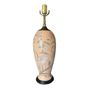 Vintage Peach Floral Chinoiserie Lamp