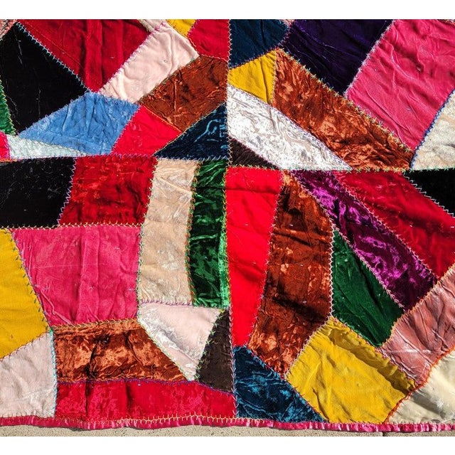 Folk Art 19thc Velvet Crazy Quilt From Ohio For Sale - Image 3 of 8