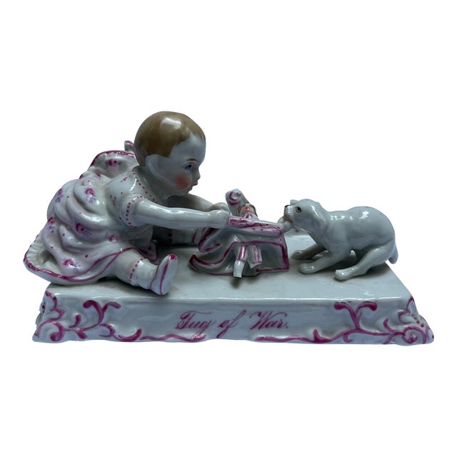 Antique Porcelain Tug of War Figurine For Sale