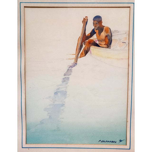 Paper Early 20th Century American Watercolor of Man in Canoe by Frederick Soldwedel For Sale - Image 7 of 12