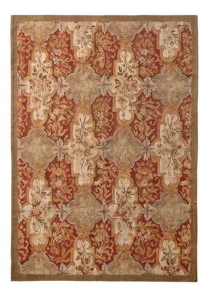 Aubusson Style Flat Weave Hand Woven Beige-Brown Red Floral Pattern by Rug & Kilim