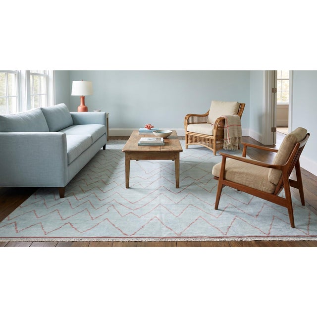 9x12 Blue Hand-Knotted Wool Chevron Gridwork Tribal Modern Carpet Rug For Sale - Image 14 of 15