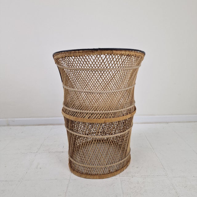 Beige Mid-Century Boho Chic Rattan Barrel Chair with Outdoor Cushion, 1970s For Sale - Image 8 of 12